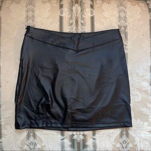 PU Black Split Hem Skirt